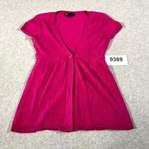 INC International Concepts Cardigan Top Womens Small Fuchsia Pink Cotton Ribbed